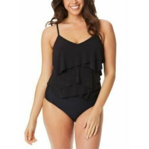 Beyond Control Black Tiered One-Piece Swimsuit Solid Citizen Size 12